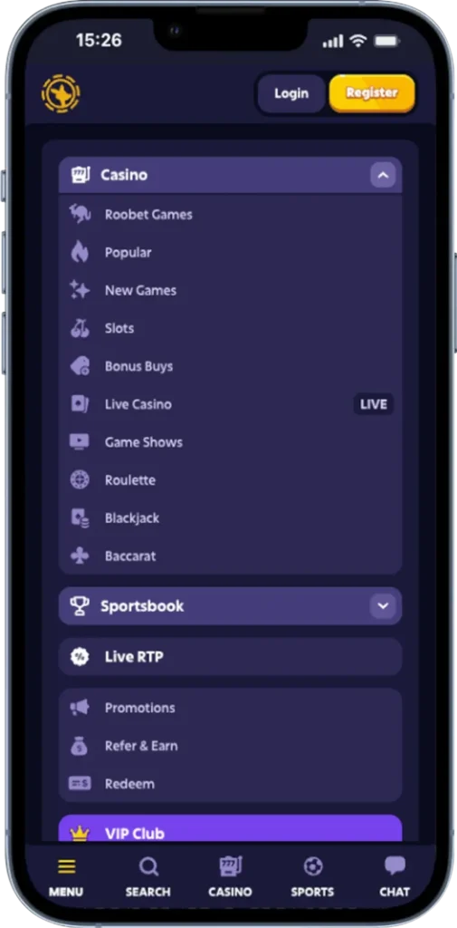 viewing the mobile menu