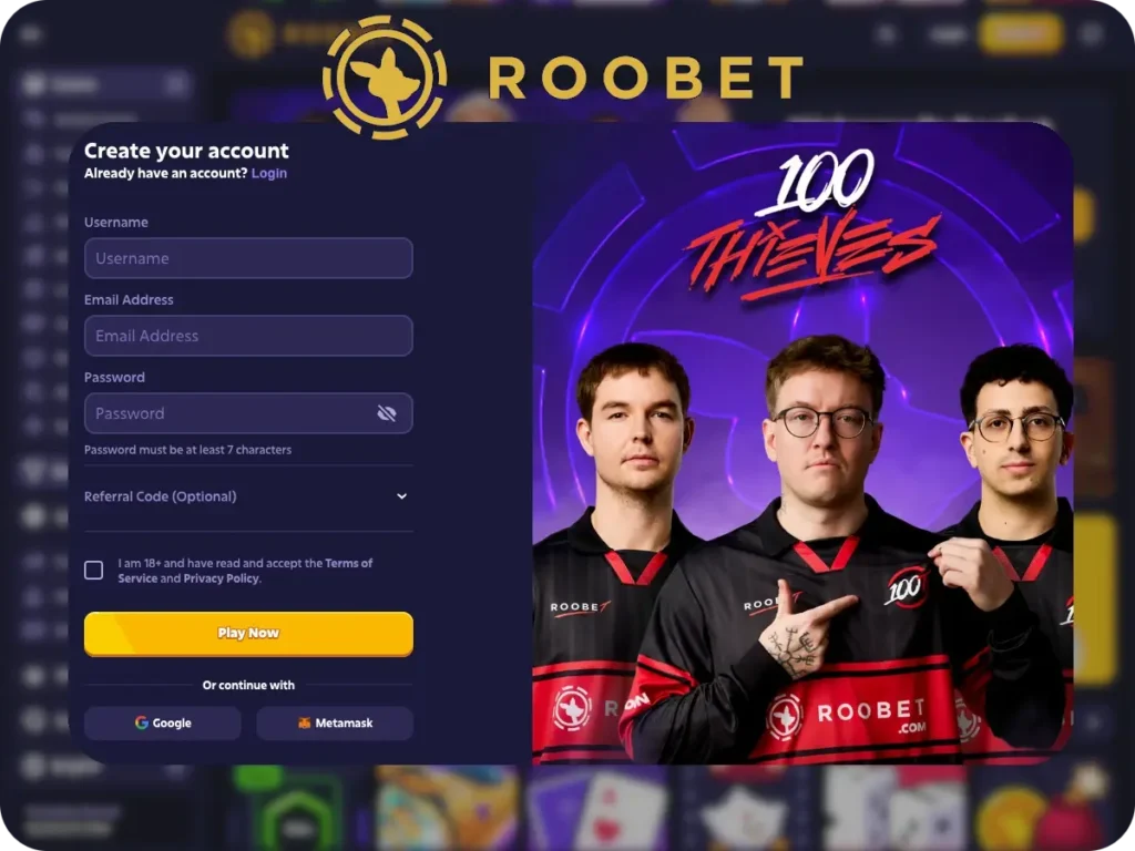 roobet signup form